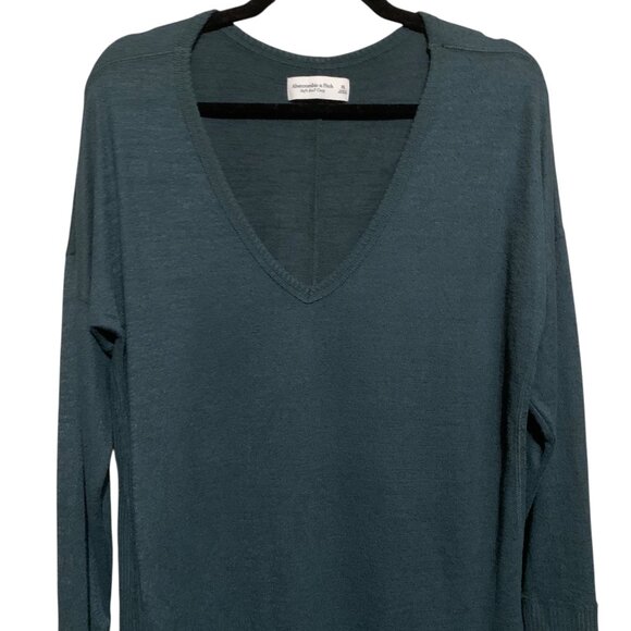 Abercrombie & Fitch Sweater Green Long Sleeve V-Neck Soft A&F Cozy XL Classic - Picture 1 of 14